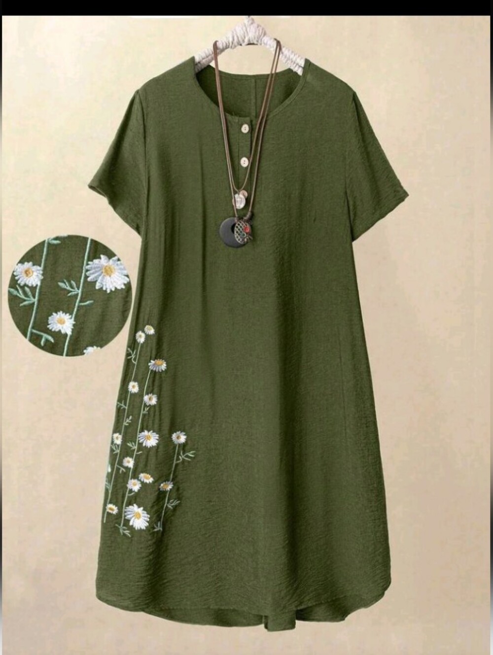 2/$70 New Olive Button-Front Dress with Floral Embroidery - Size 4XL (US20)